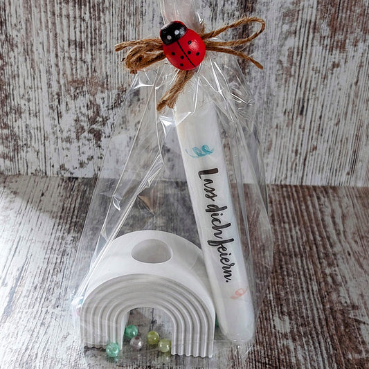 Zauberhaftes Geschenkset: Handgegossener Regenbogen & Kerze mit liebevoller Botschaft