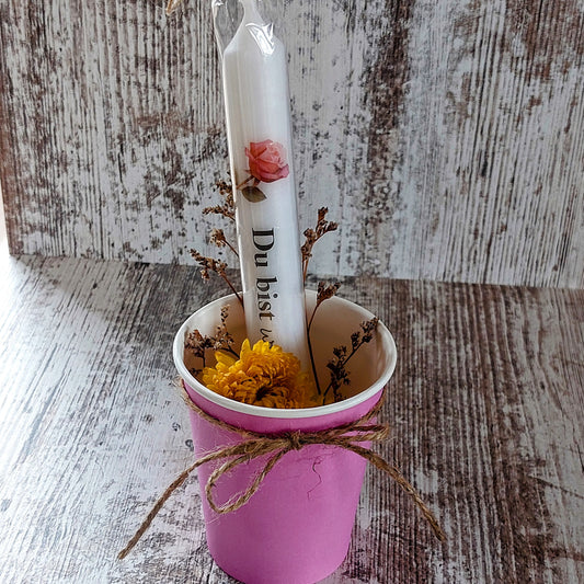 Zauberhaftes Geschenkset: Kerze "Du bist wunderbar" mit Trockenblumen