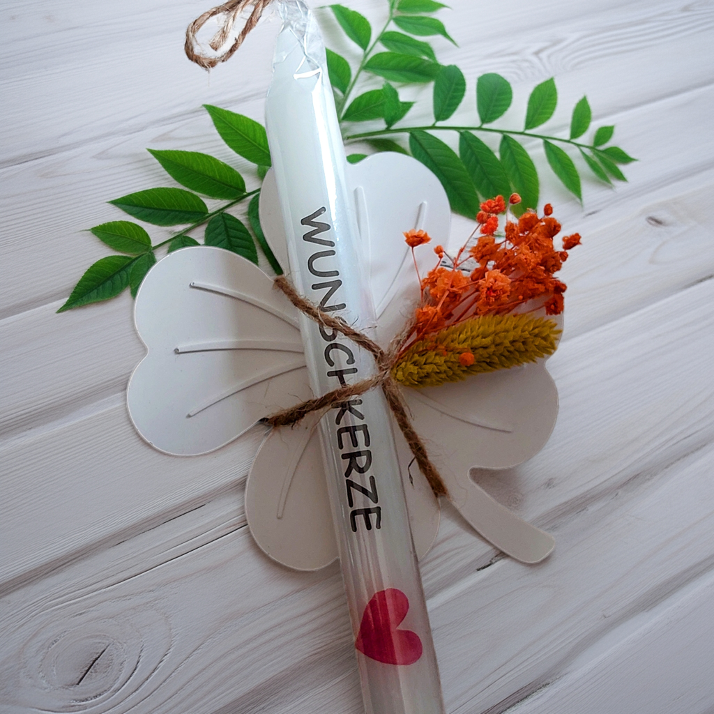 Dekorative Stabkerze mit KeraKraft Kleeblatt & Kerzentattoo